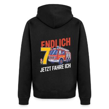 Endlich 7 Jetzt Fahre Ich Feuerwehr - Unisex Premium Bio Zip Hoodie - Schwarz - Hinten - Nico (187cm)
