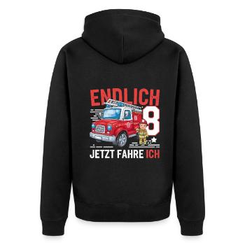 Endlich 8 Jetzt Fahre Ich Feuerwehr - Unisex Premium Bio Zip Hoodie - Schwarz - Hinten - Nico (187cm)