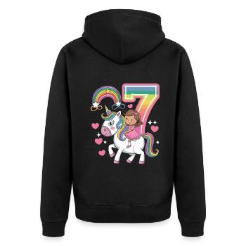 Cute 7th Birthday Unicorn Girl Riding Unicorn - Unisex Premium Bio Zip Hoodie - Schwarz - Hinten - Nico (187cm)