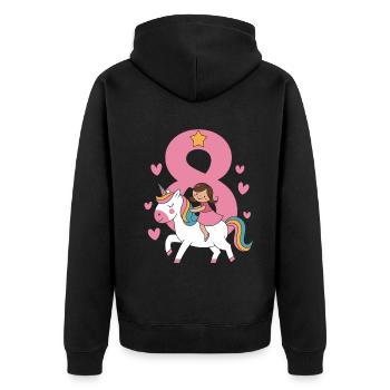 Cute 8th Birthday Unicorn Girl Riding Unicorn - Unisex Premium Bio Zip Hoodie - Schwarz - Hinten - Nico (187cm)