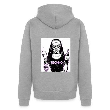 Rebellious Nun Techno Party Hardstyle - Unisex Premium Organic Zip Hoodie - heather grey - Back - Nico (187cm)