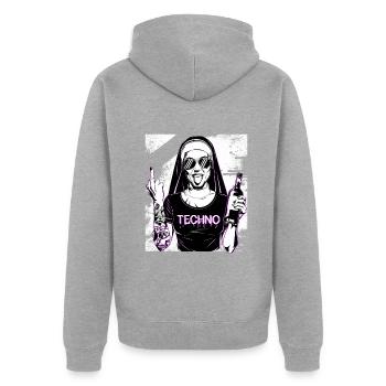 Rebellious Nun Techno Party Hardstyle - Unisex Premium Organic Zip Hoodie - heather grey - Back - Nico (187cm)
