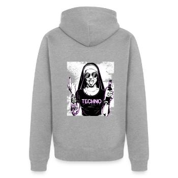 Rebellious Nun Techno Party Hardstyle - Unisex Premium Organic Zip Hoodie - heather grey - Back - Nico (187cm)