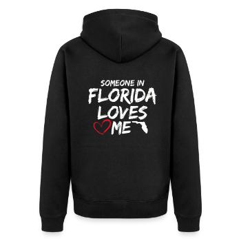 Jemand in Florida liebt mich - Unisex Premium Bio Zip Hoodie - Schwarz - Hinten - Nico (187cm)