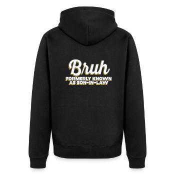 Retro Bruh Früher als Schwiegersohn bekannt - Unisex Premium Bio Zip Hoodie - Schwarz - Hinten - Nico (187cm)