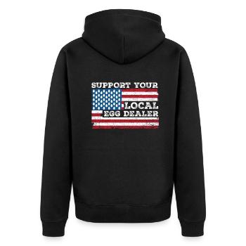 Lokaler Eierhändler American Flag Farmer - Unisex Premium Bio Zip Hoodie - Schwarz - Hinten - Nico (187cm)