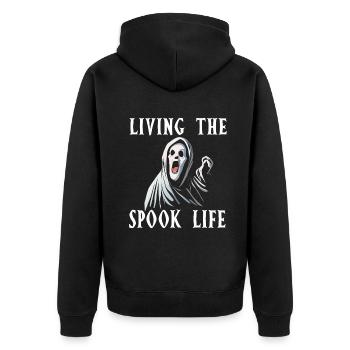 Living The Spook Life Ghost Bait - Unisex Premium Organic Zip Hoodie - black - Back - Nico (187cm)