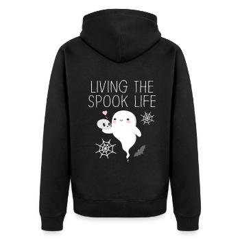 Living The Spook Life Ghost Bait - Unisex Premium Organic Zip Hoodie - black - Back - Nico (187cm)
