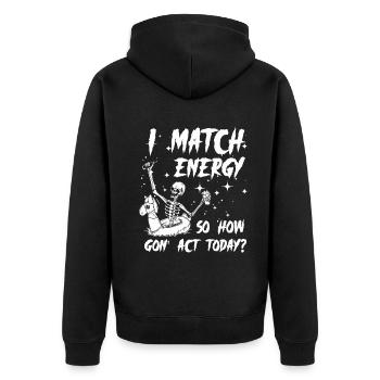 Je suis à la hauteur de l’énergie alors comment nous allons agir aujourd’hui - Veste à capuche bio Premium Unisexe - noir - Dos - Nico (187cm)