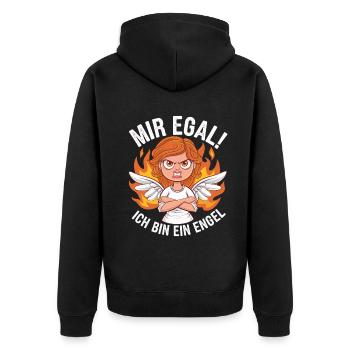 Mir Egal! Ich Bin Ein Engel Lustiges Sarkasmus - Unisex Premium Bio Zip Hoodie - Schwarz - Hinten - Nico (187cm)