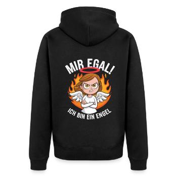 Mir Egal! Ich Bin Ein Engel Lustiges Sarkasmus - Unisex Premium Bio Zip Hoodie - Schwarz - Hinten - Nico (187cm)
