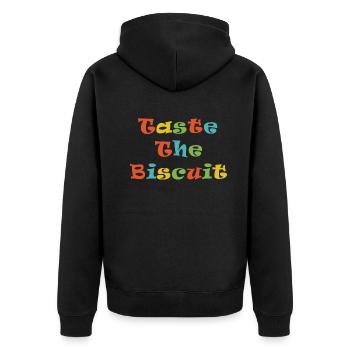 Schmecke den Keks Schmecke die Güte - Unisex Premium Bio Zip Hoodie - Schwarz - Hinten - Nico (187cm)