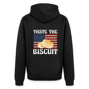 Taste The Biscuit Taste The Goodness - Unisex Premium Organic Zip Hoodie - black - Back - Nico (187cm)