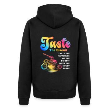 Taste The Biscuit Taste The Goodness - Unisex Premium Organic Zip Hoodie - black - Back - Nico (187cm)