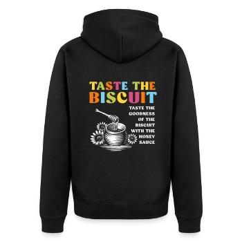 Taste The Biscuit Taste The Goodness - Unisex Premium Organic Zip Hoodie - black - Back - Nico (187cm)