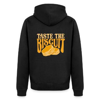 Taste The Biscuit Taste The Goodness - Unisex Premium Organic Zip Hoodie - black - Back - Nico (187cm)