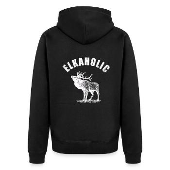 Elchjagd Elkaholische Jäger - Unisex Premium Bio Zip Hoodie - Schwarz - Hinten - Nico (187cm)