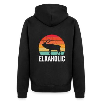 Elchjagd Elkaholische Jäger - Unisex Premium Bio Zip Hoodie - Schwarz - Hinten - Nico (187cm)