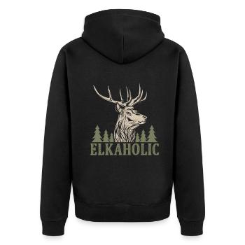 Elchjagd Elkaholische Jäger - Unisex Premium Bio Zip Hoodie - Schwarz - Hinten - Nico (187cm)