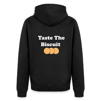 Taste The Biscuit Taste The Goodness - Unisex Premium Organic Zip Hoodie - black - Back - Nico (187cm)