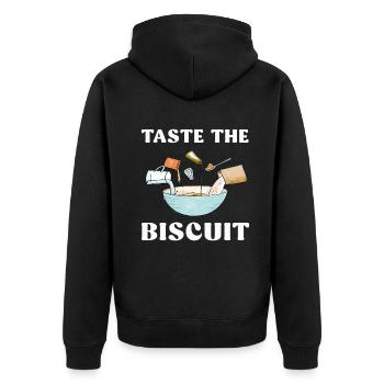 Taste The Biscuit Taste The Goodness - Unisex Premium Organic Zip Hoodie - black - Back - Nico (187cm)