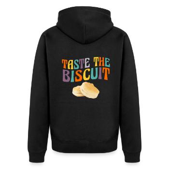 Taste The Biscuit Taste The Goodness - Unisex Premium Organic Zip Hoodie - black - Back - Nico (187cm)