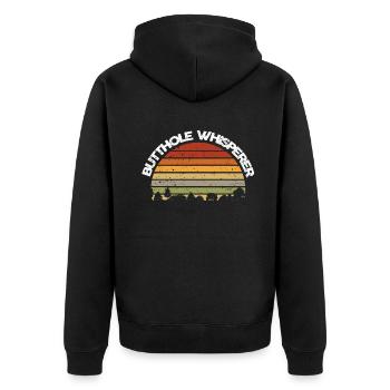 Arschloch-Flüsterer - Unisex Premium Bio Zip Hoodie - Schwarz - Hinten - Nico (187cm)