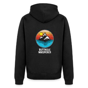 Butthole Whisperer - Unisex Premium Organic Zip Hoodie - black - Back - Nico (187cm)
