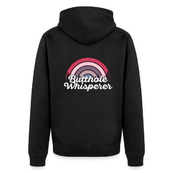 Arschloch-Flüsterer - Unisex Premium Bio Zip Hoodie - Schwarz - Hinten - Nico (187cm)