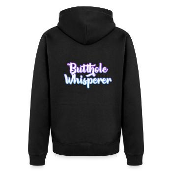 Arschloch-Flüsterer - Unisex Premium Bio Zip Hoodie - Schwarz - Hinten - Nico (187cm)