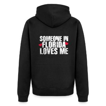 Jemand in Florida liebt mich - Unisex Premium Bio Zip Hoodie - Schwarz - Hinten - Nico (187cm)