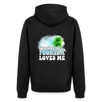 Jemand in Florida liebt mich - Unisex Premium Bio Zip Hoodie - Schwarz - Hinten - Nico (187cm)