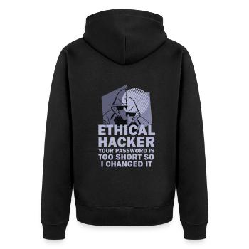 Cybersicherheitsexpertise von ethischen Hackern - Unisex Premium Bio Zip Hoodie - Schwarz - Hinten - Nico (187cm)
