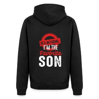 C’est officiel Je suis le fils préféré - Veste à capuche bio Premium Unisexe - noir - Dos - Nico (187cm)