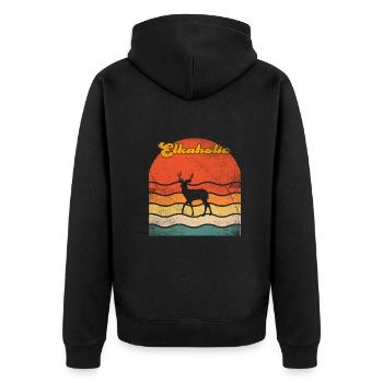 Elchjagd Elkaholische Jäger - Unisex Premium Bio Zip Hoodie - Schwarz - Hinten - Nico (187cm)