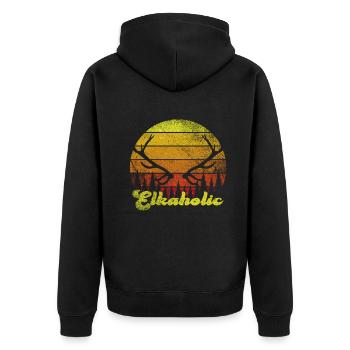 Elchjagd Elkaholische Jäger - Unisex Premium Bio Zip Hoodie - Schwarz - Hinten - Nico (187cm)