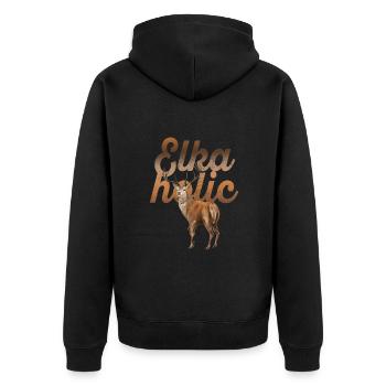 Elchjagd Elkaholische Jäger - Unisex Premium Bio Zip Hoodie - Schwarz - Hinten - Nico (187cm)