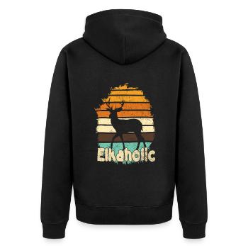 Elchjagd Elkaholische Jäger - Unisex Premium Bio Zip Hoodie - Schwarz - Hinten - Nico (187cm)