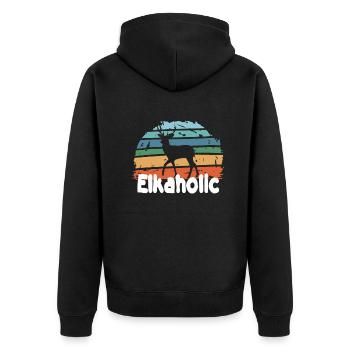 Elchjagd Elkaholische Jäger - Unisex Premium Bio Zip Hoodie - Schwarz - Hinten - Nico (187cm)