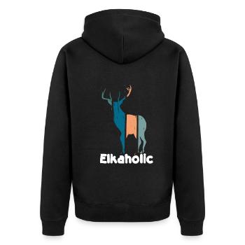 Elchjagd Elkaholische Jäger - Unisex Premium Bio Zip Hoodie - Schwarz - Hinten - Nico (187cm)