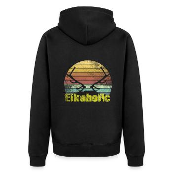Elchjagd Elkaholische Jäger - Unisex Premium Bio Zip Hoodie - Schwarz - Hinten - Nico (187cm)