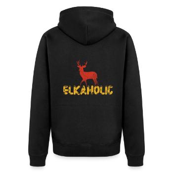 Elchjagd Elkaholische Jäger - Unisex Premium Bio Zip Hoodie - Schwarz - Hinten - Nico (187cm)