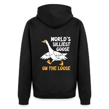 Die dümmste Gans der Welt auf freiem Fuß - Unisex Premium Bio Zip Hoodie - Schwarz - Hinten - Nico (187cm)