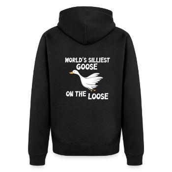 Worlds Silliest Goose On The Loose - Unisex Premium Organic Zip Hoodie - black - Back - Nico (187cm)