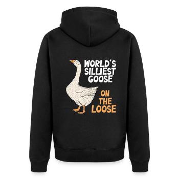 Worlds Silliest Goose On The Loose - Unisex Premium Organic Zip Hoodie - black - Back - Nico (187cm)