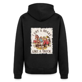 Ich habe ein Herz wie ein Truck - Unisex Premium Bio Zip Hoodie - Schwarz - Hinten - Nico (187cm)