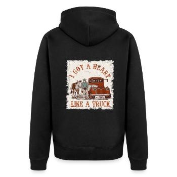 Ich habe ein Herz wie ein Truck - Unisex Premium Bio Zip Hoodie - Schwarz - Hinten - Nico (187cm)