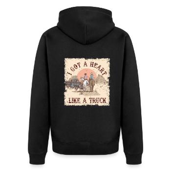 Ich habe ein Herz wie ein Truck - Unisex Premium Bio Zip Hoodie - Schwarz - Hinten - Nico (187cm)