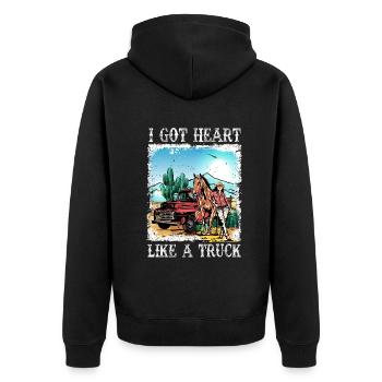 Ich habe ein Herz wie ein Truck - Unisex Premium Bio Zip Hoodie - Schwarz - Hinten - Nico (187cm)