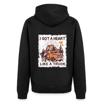 Ich habe ein Herz wie ein Truck - Unisex Premium Bio Zip Hoodie - Schwarz - Hinten - Nico (187cm)